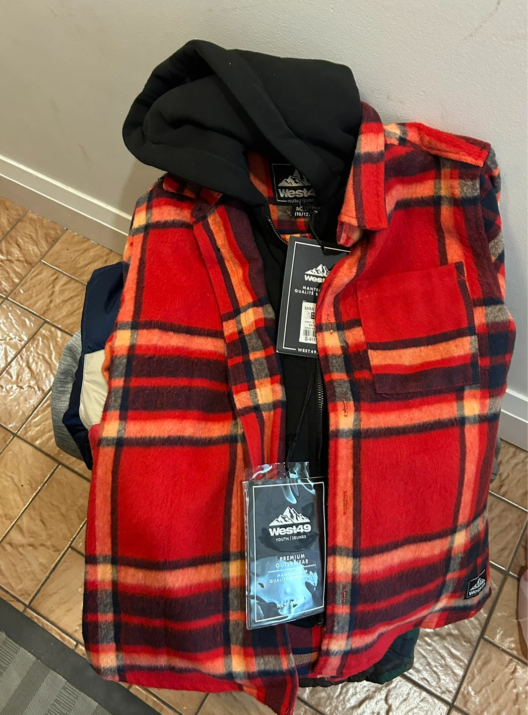 West49 Youth Flannel Shirt Jacket - Red Plaid - Size M (10/12)