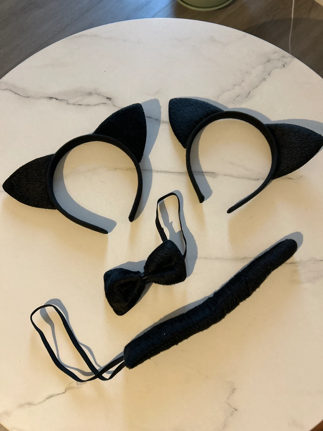 Black Cat Ear Headband, Tail, and Bow Tie Costume Set