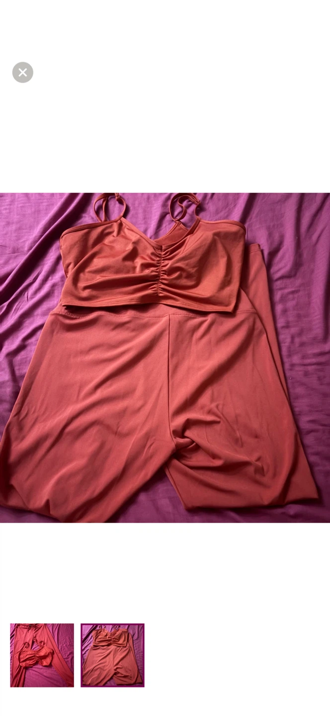 Coral Ruched Cami and Wide Leg Pants Set