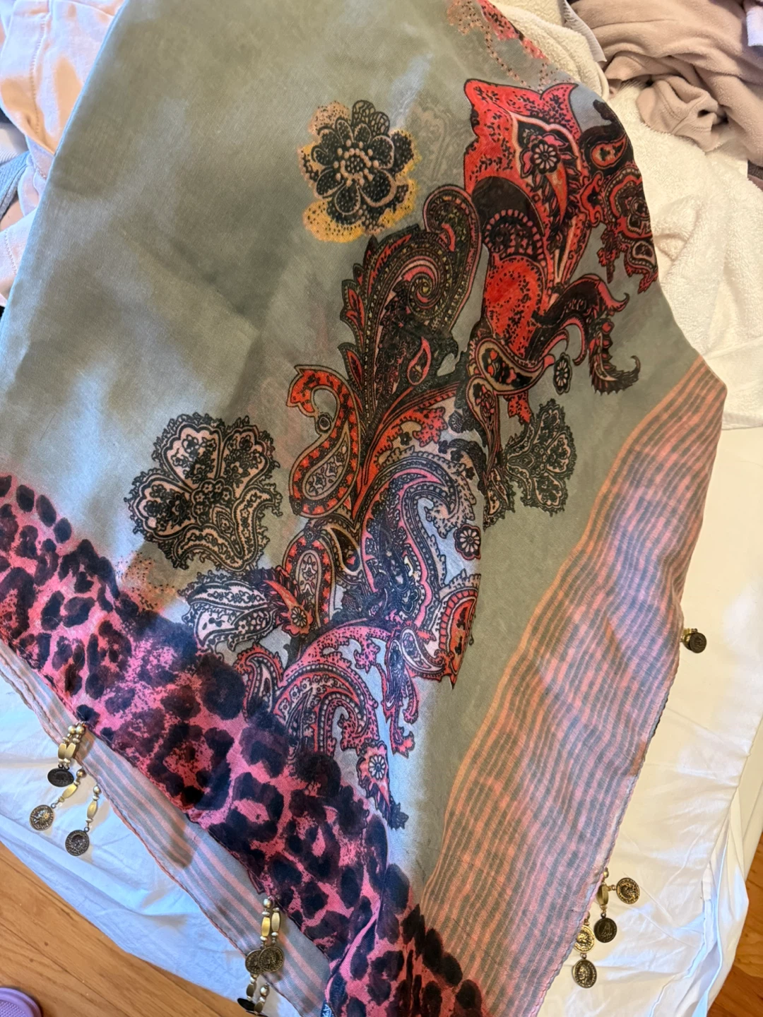 Lightweight patterned scarf print and tassels brand new