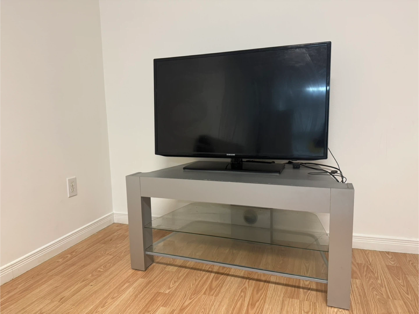 Grey TV Stand with Glass Shelves