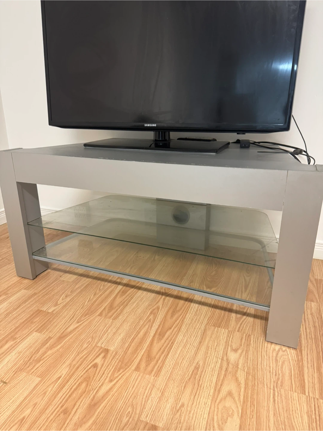 Grey TV Stand with Glass Shelves - photo 3