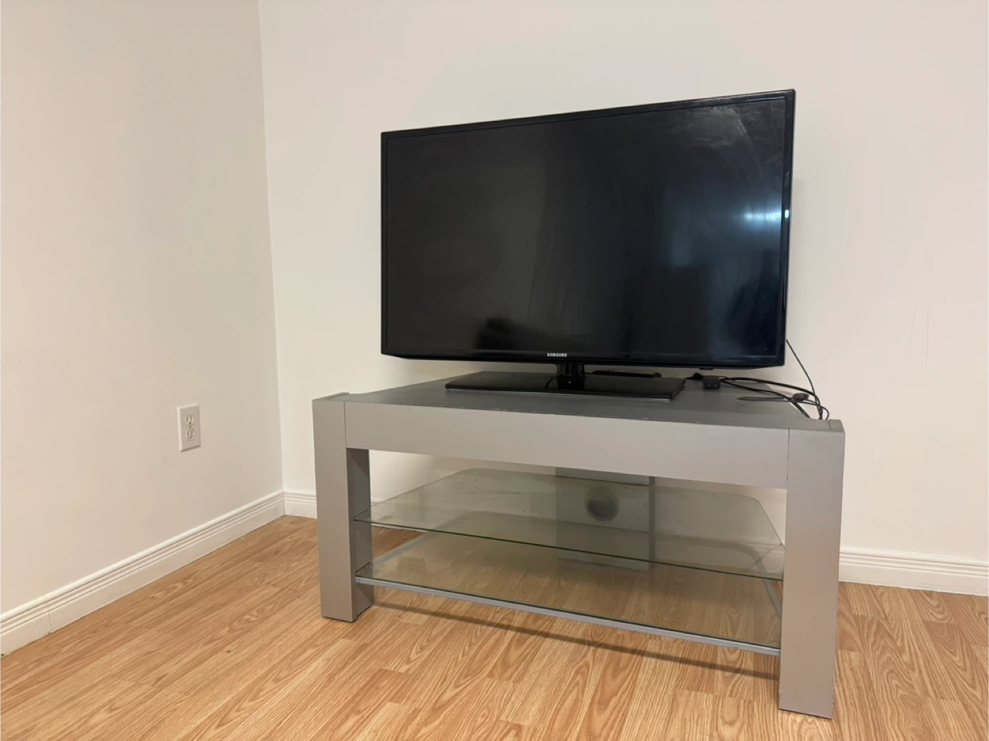 Grey TV Stand with Glass Shelves - photo 2