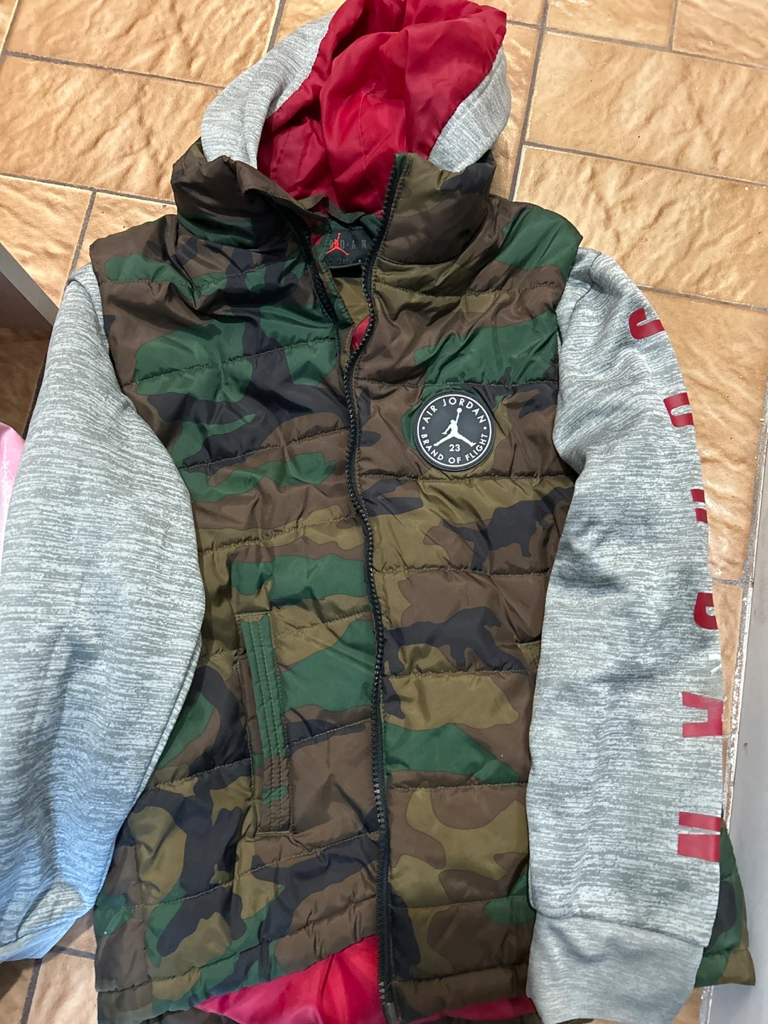Jordan Camo Puffer Vest with Grey Sleeves