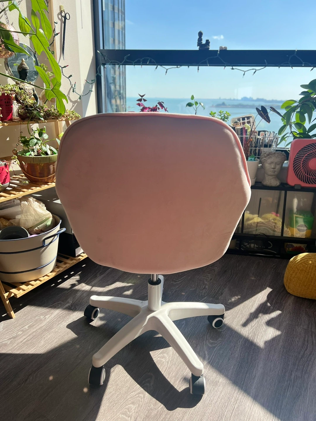 Pink Velvet Office Chair with Pillow