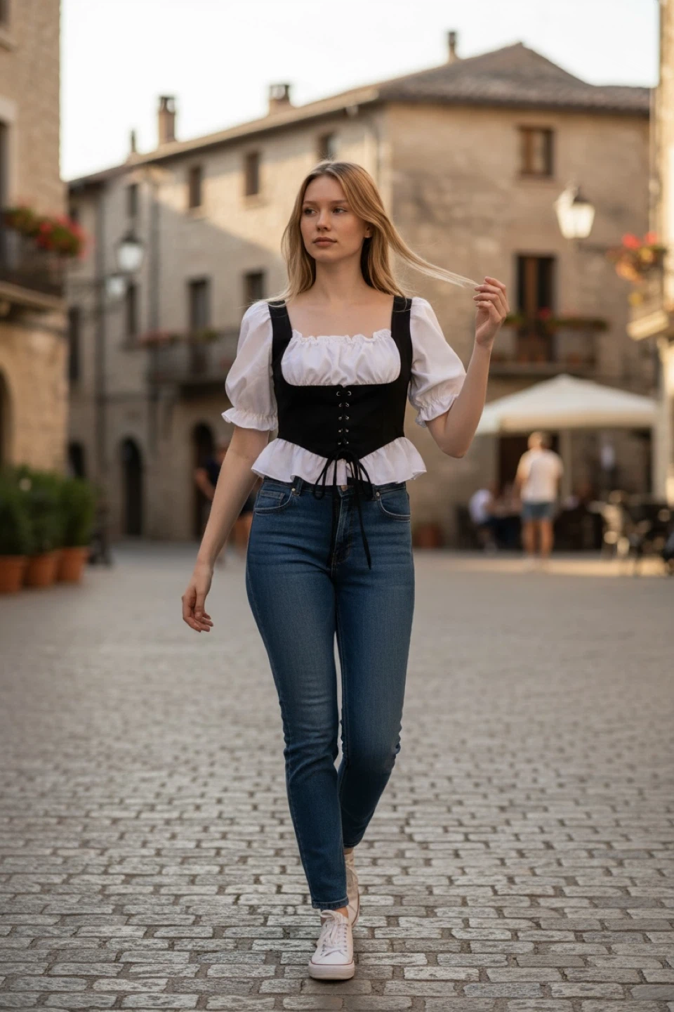 99k Outlet Black and White Puff Sleeve Peasant Blouse