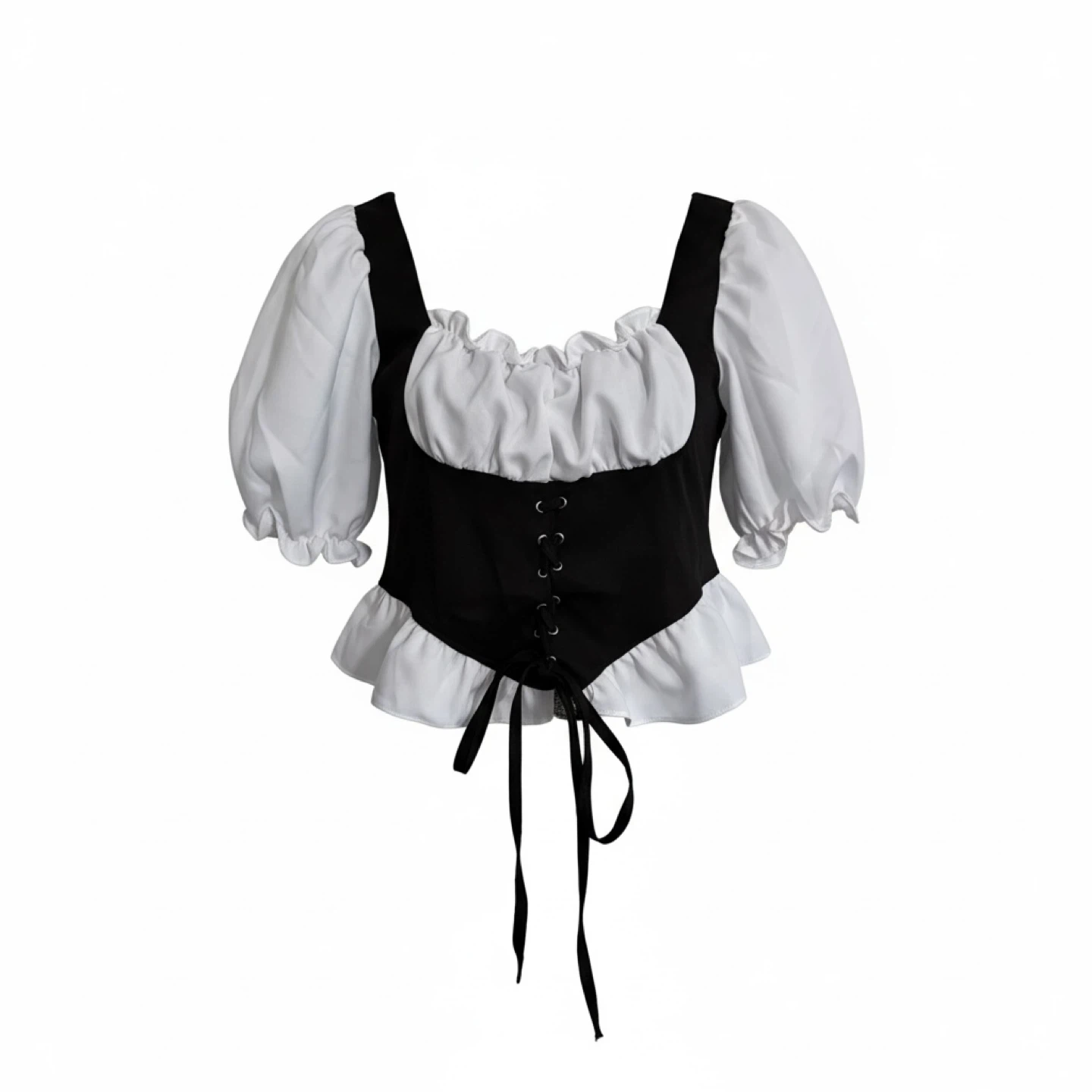 99k Outlet Black and White Puff Sleeve Peasant Blouse - photo 2