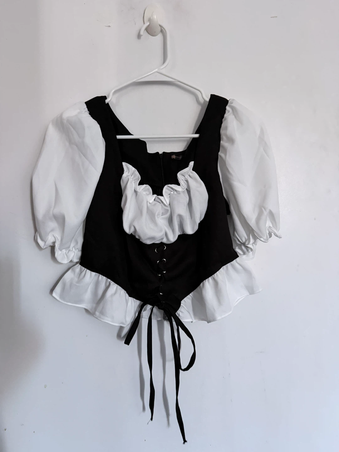99k Outlet Black and White Puff Sleeve Peasant Blouse - photo 3