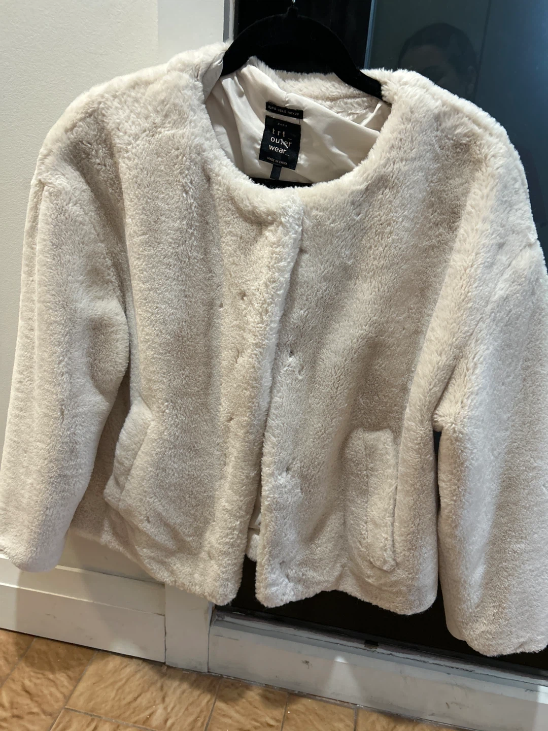 ZARA TRF Faux Fur Jacket Cream Size S