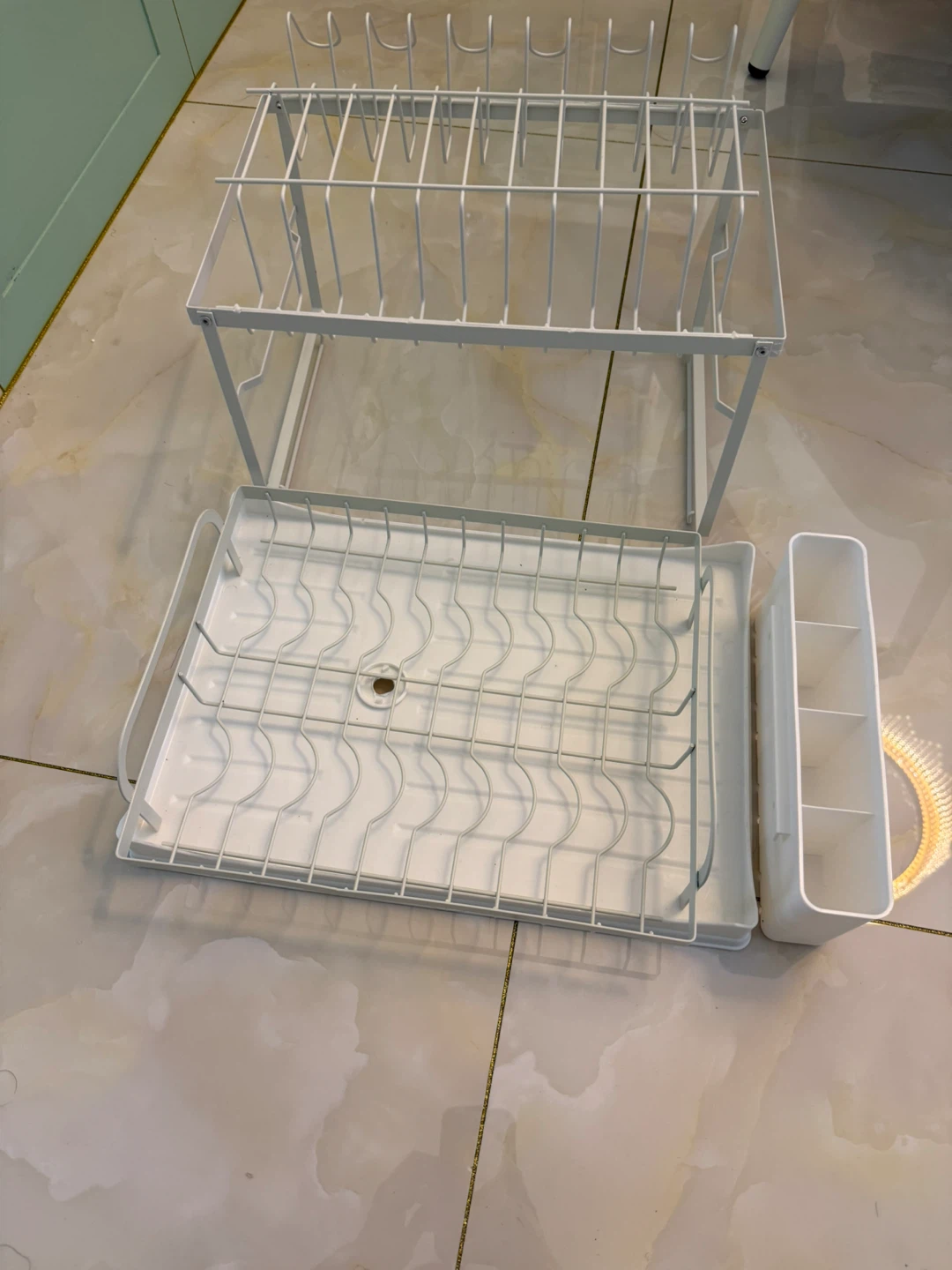 White 2-Tier Dish Rack with Utensil Holder - photo 2