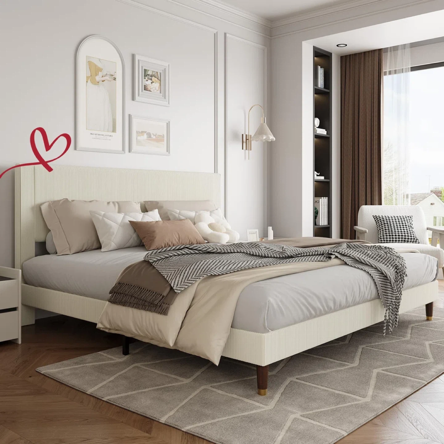 Modern Double frame with upholstered headboard