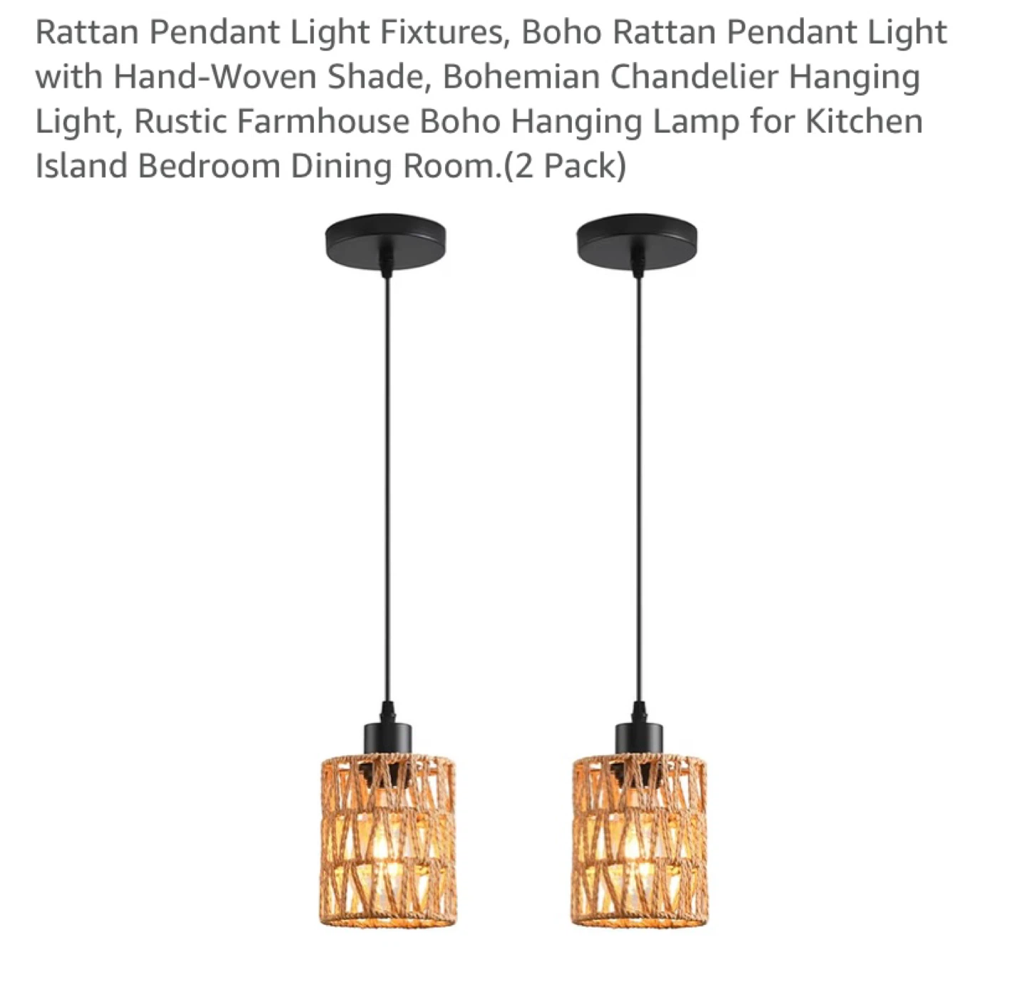 New 2 Boho Rattan Pendant Light Fixtures