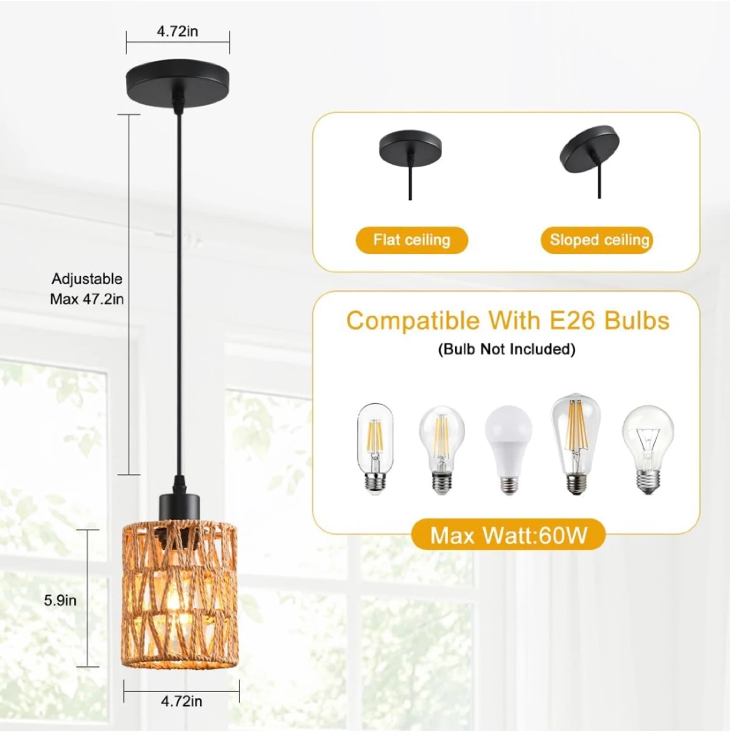 New 2 Boho Rattan Pendant Light Fixtures - photo 2