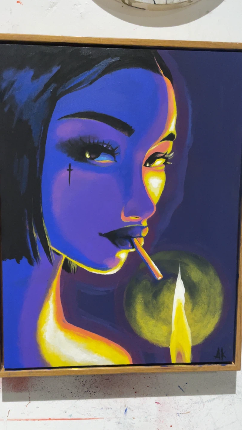 Framed Painting of Woman Smoking