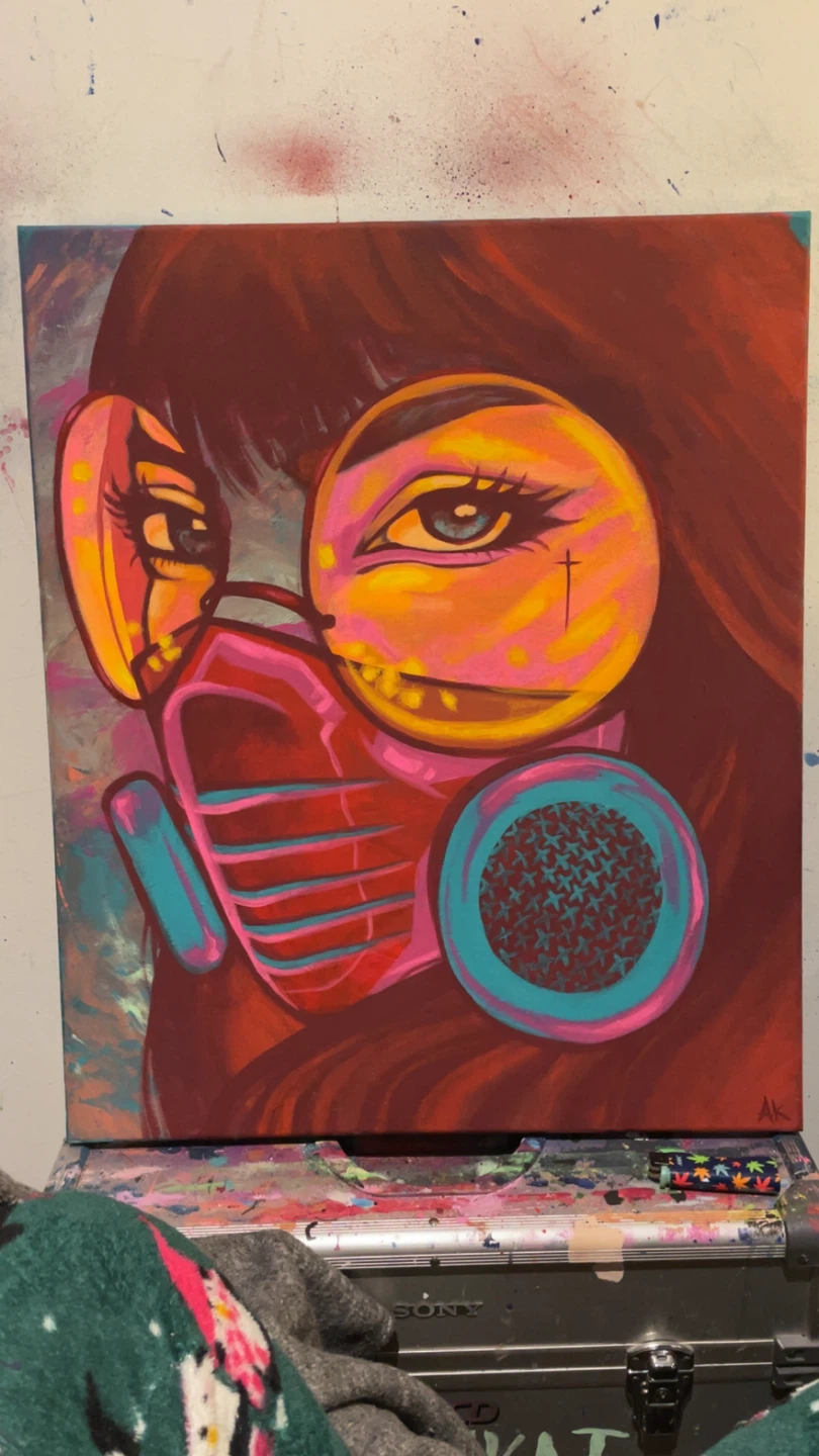 Portrait Painting - Woman with Gas Mask