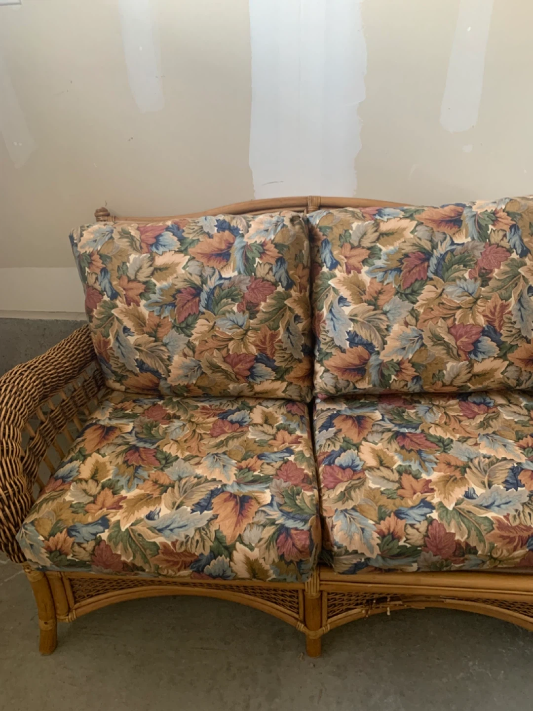 Wicker Loveseat with Floral Cushions - photo 2