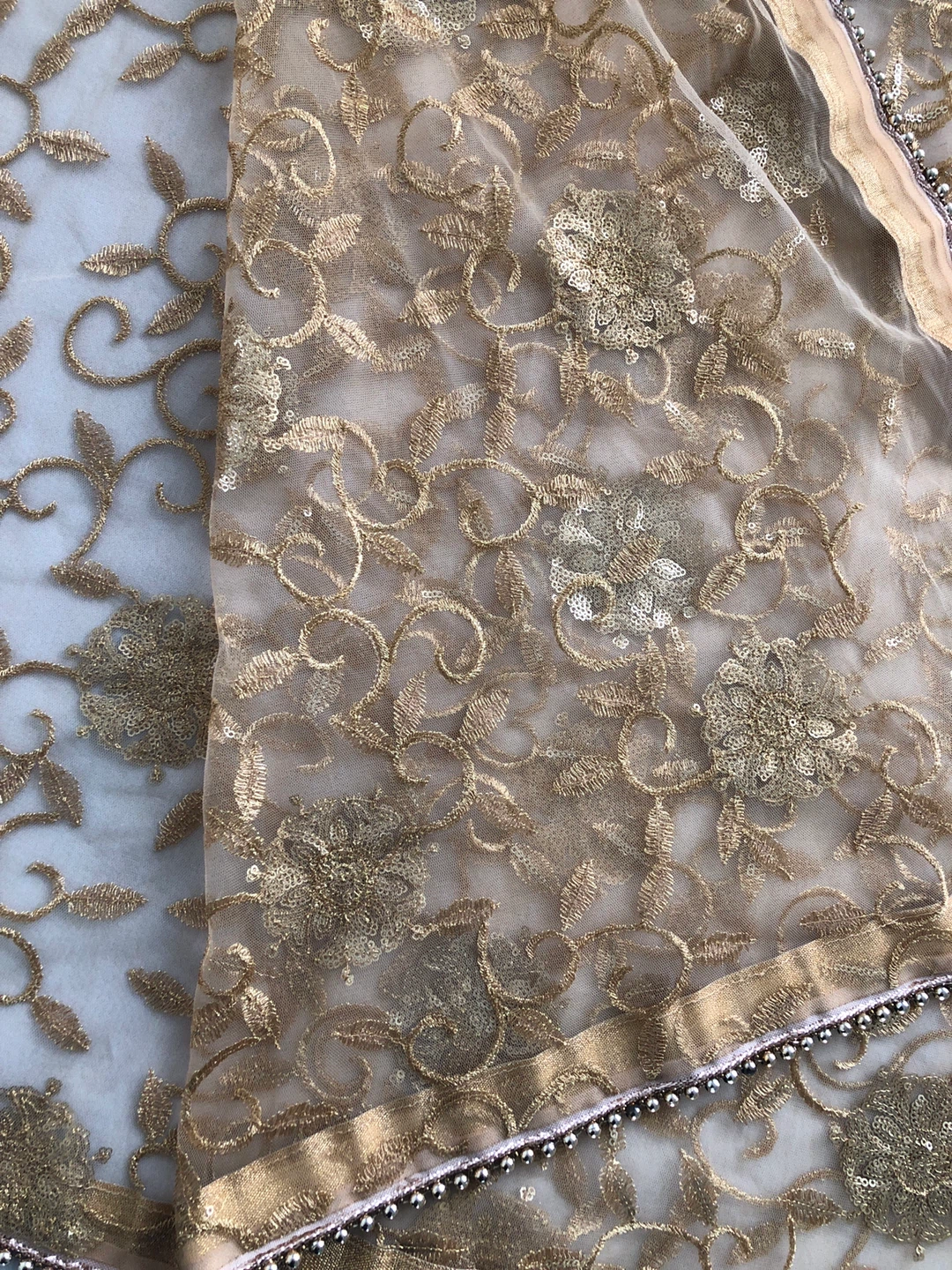 Gold Embroidered Net dupatta with Sequins - photo 4