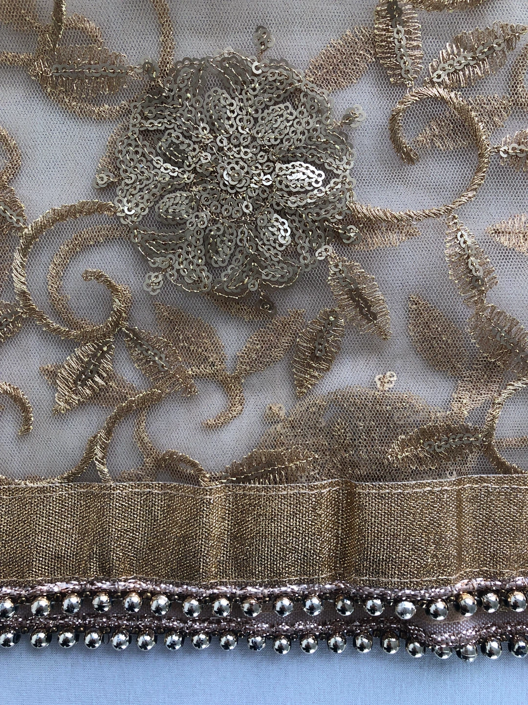Gold Embroidered Net dupatta with Sequins - photo 3