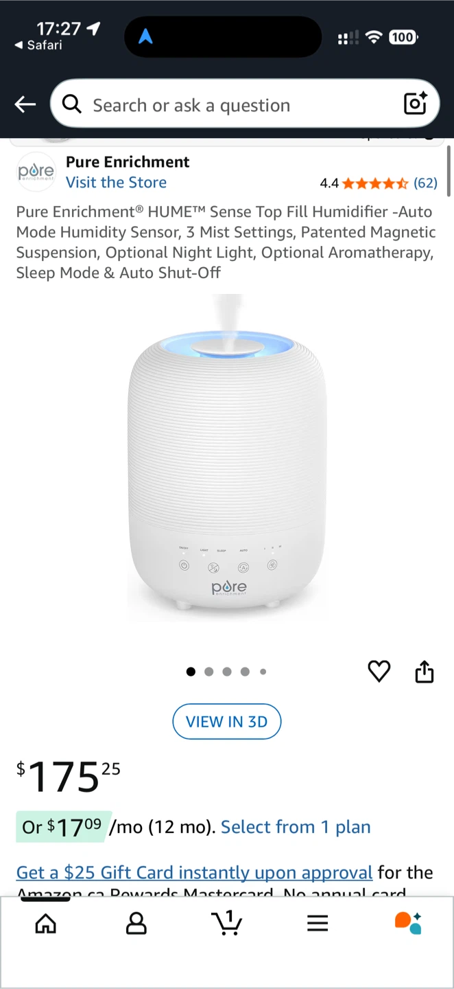 Pure Enrichment HUME Sense Top Fill Humidifier
