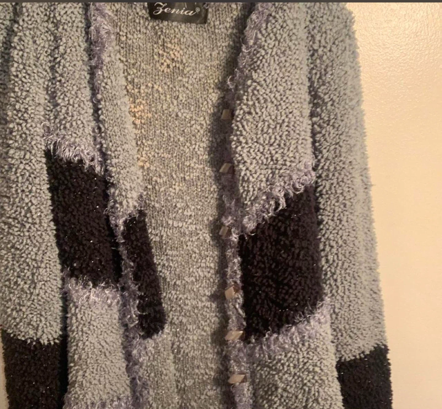Grey & Black Patchwork Fuzzy Cardigan - photo 2