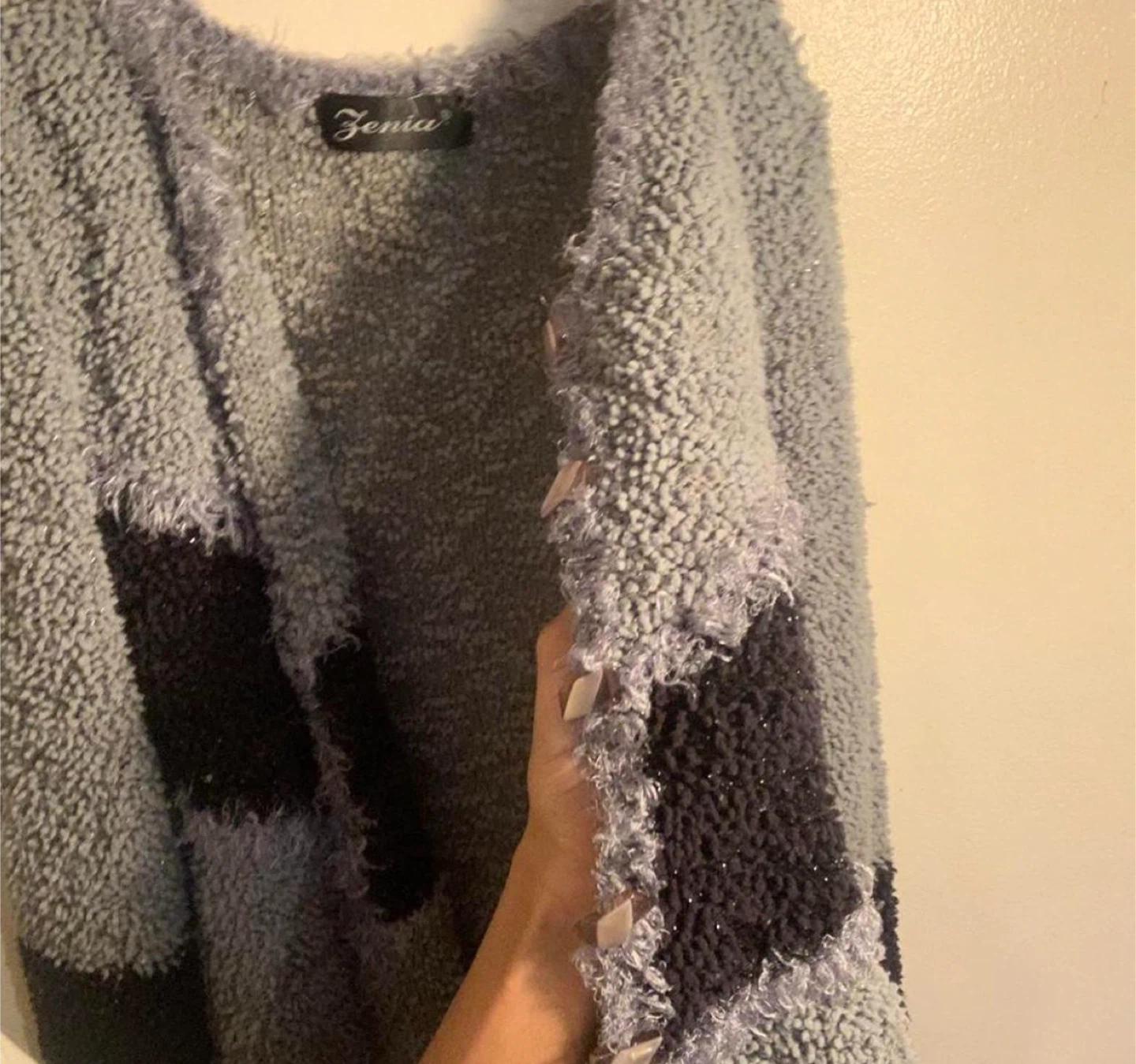 Grey & Black Patchwork Fuzzy Cardigan - photo 4