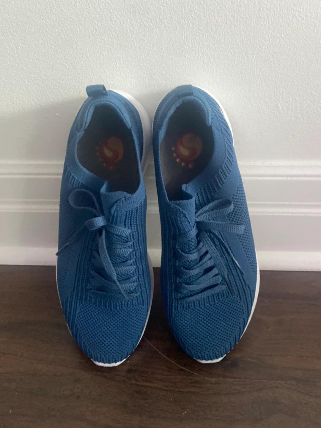 Blue Knit Slip-On Sneakers