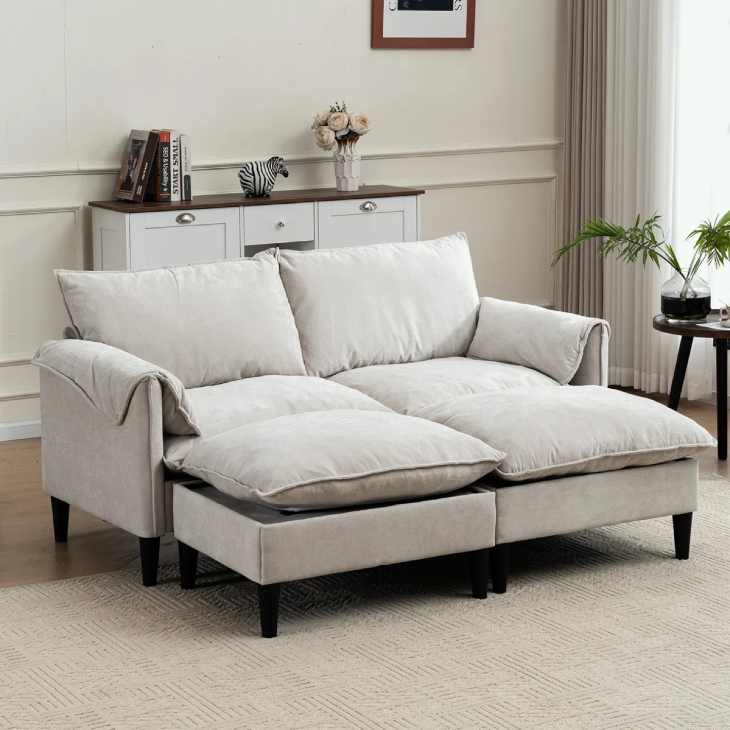 Loveseat with storage and footrest - photo 2