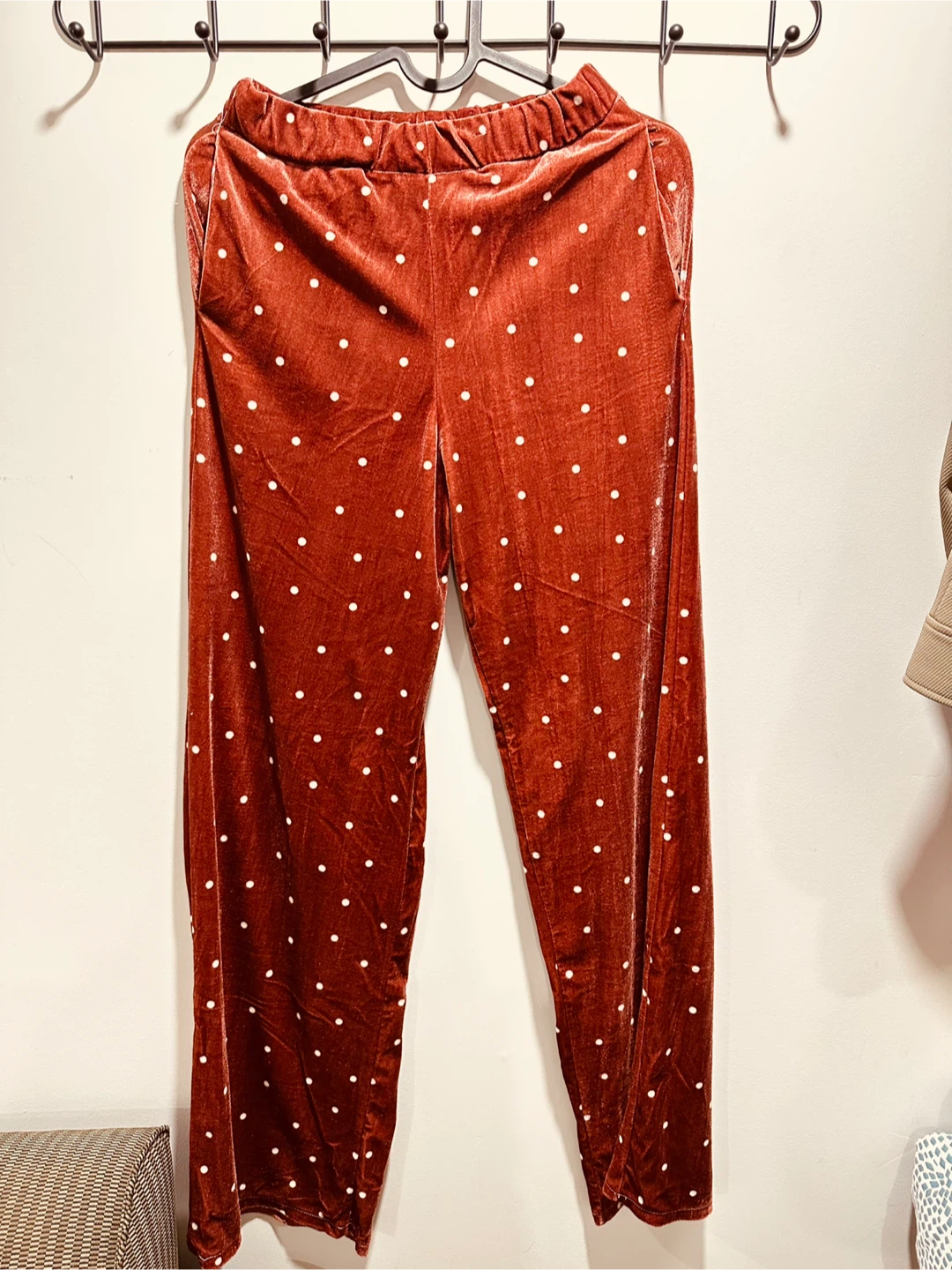 Rust Velour Polka Dot Pants - Medium