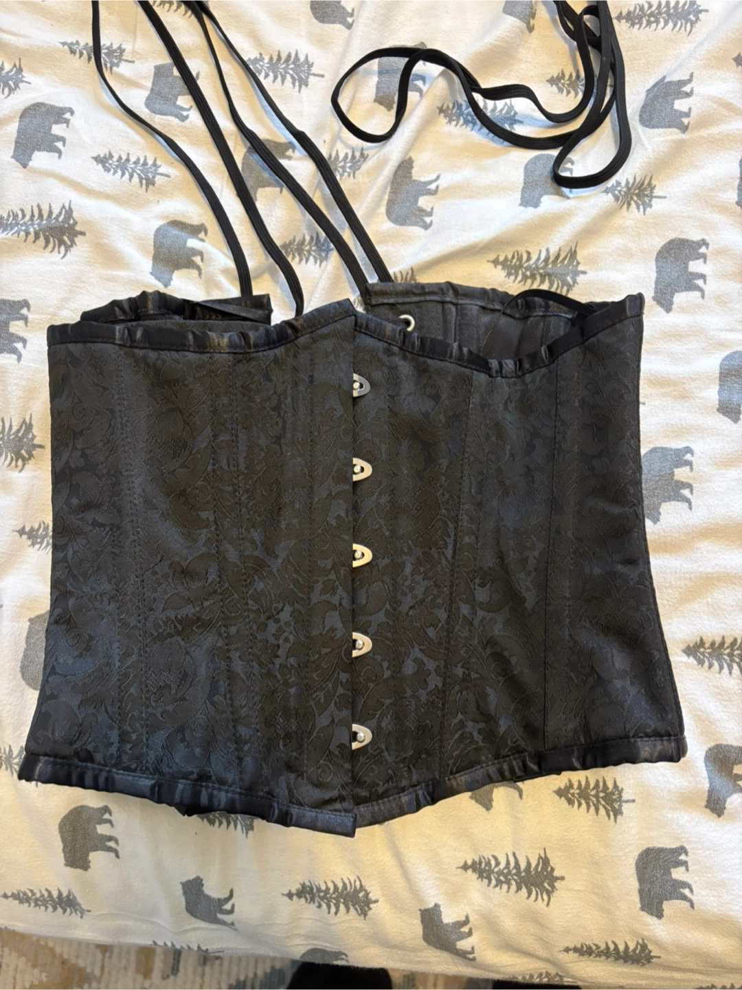 Black Brocade Corset – Steel Boned – Size 26