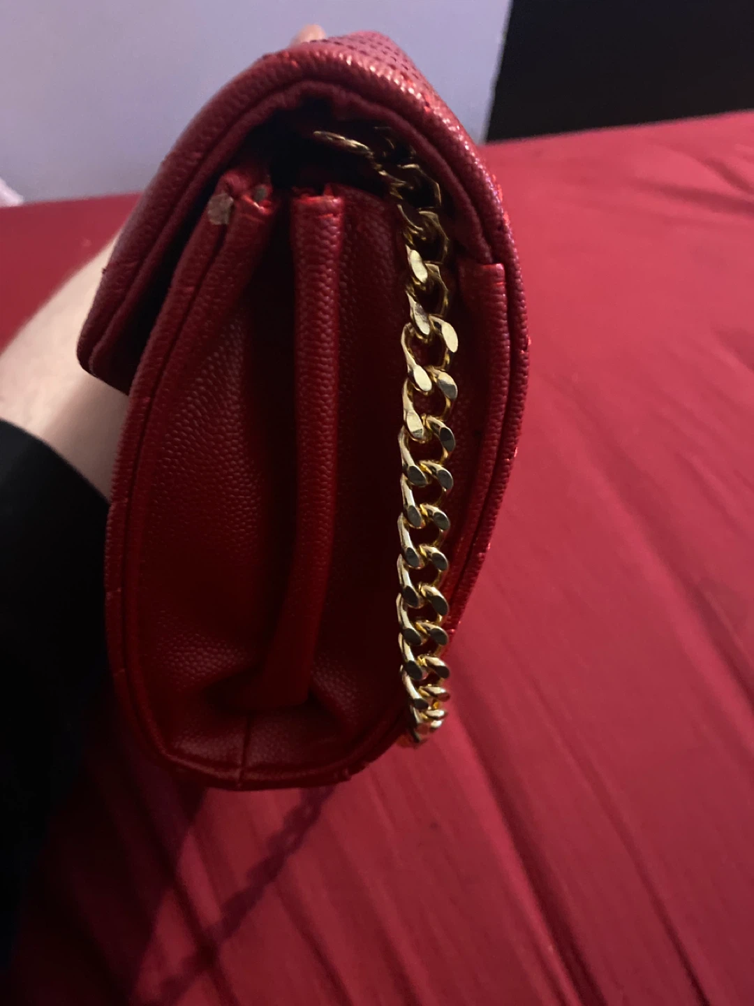 Saint Laurent Red Quilted Monogram Wallet Chain Bag - photo 5