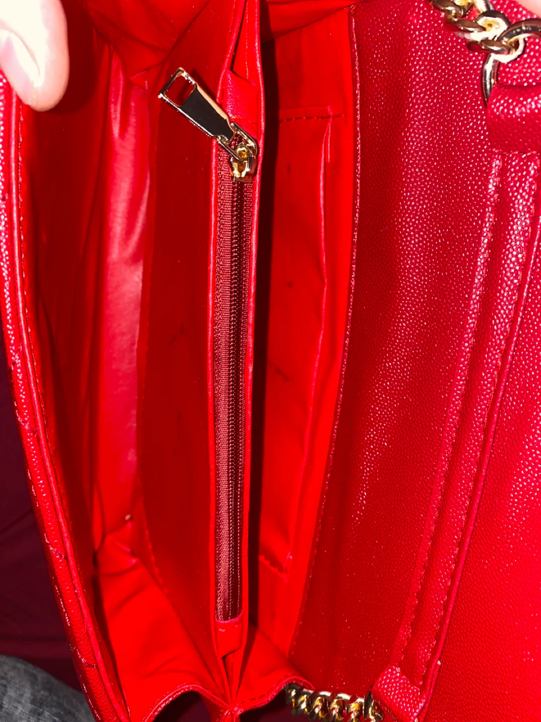 Saint Laurent Red Quilted Monogram Wallet Chain Bag - photo 4