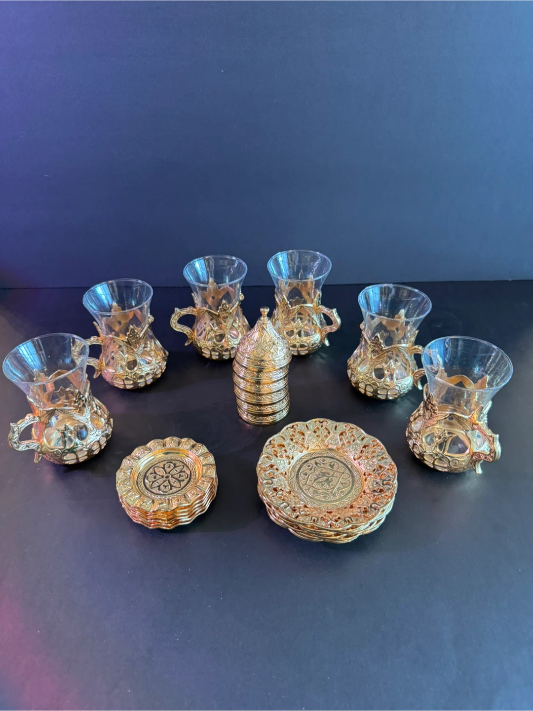 Set of 6 Gold Tea Glasses with Saucers - photo 5