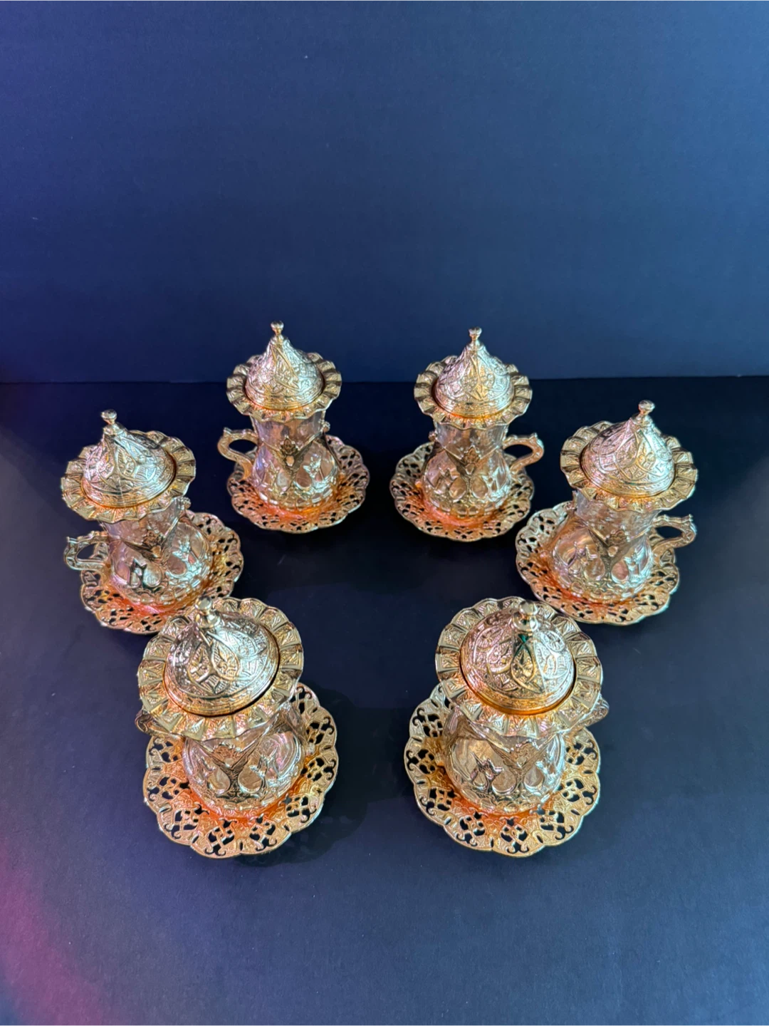 Set of 6 Gold Tea Glasses with Saucers - photo 2
