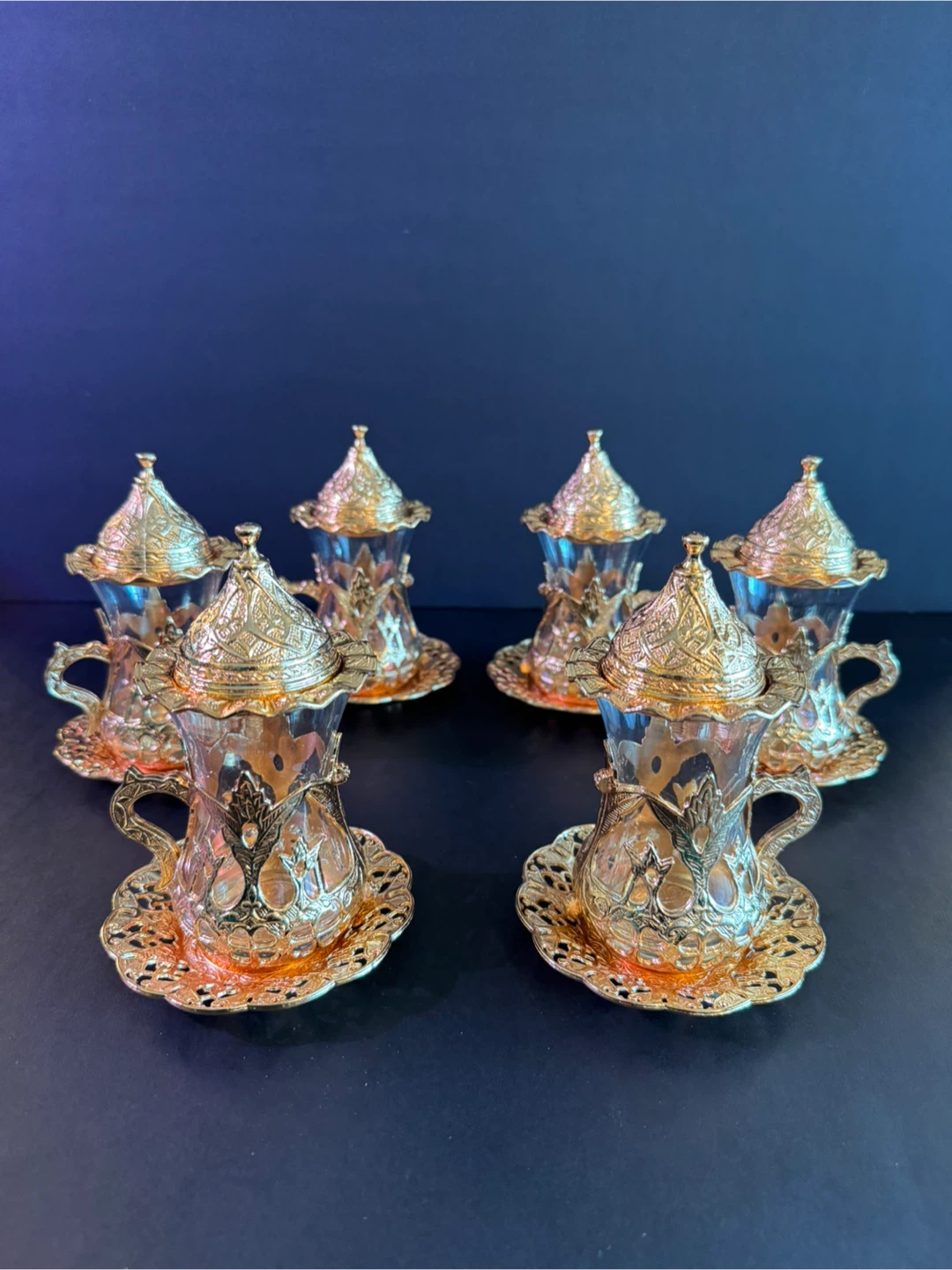 Set of 6 Gold Tea Glasses with Saucers - photo 4