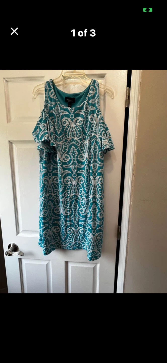 Teal and White Pattern Cold Shoulder Dress - photo 2