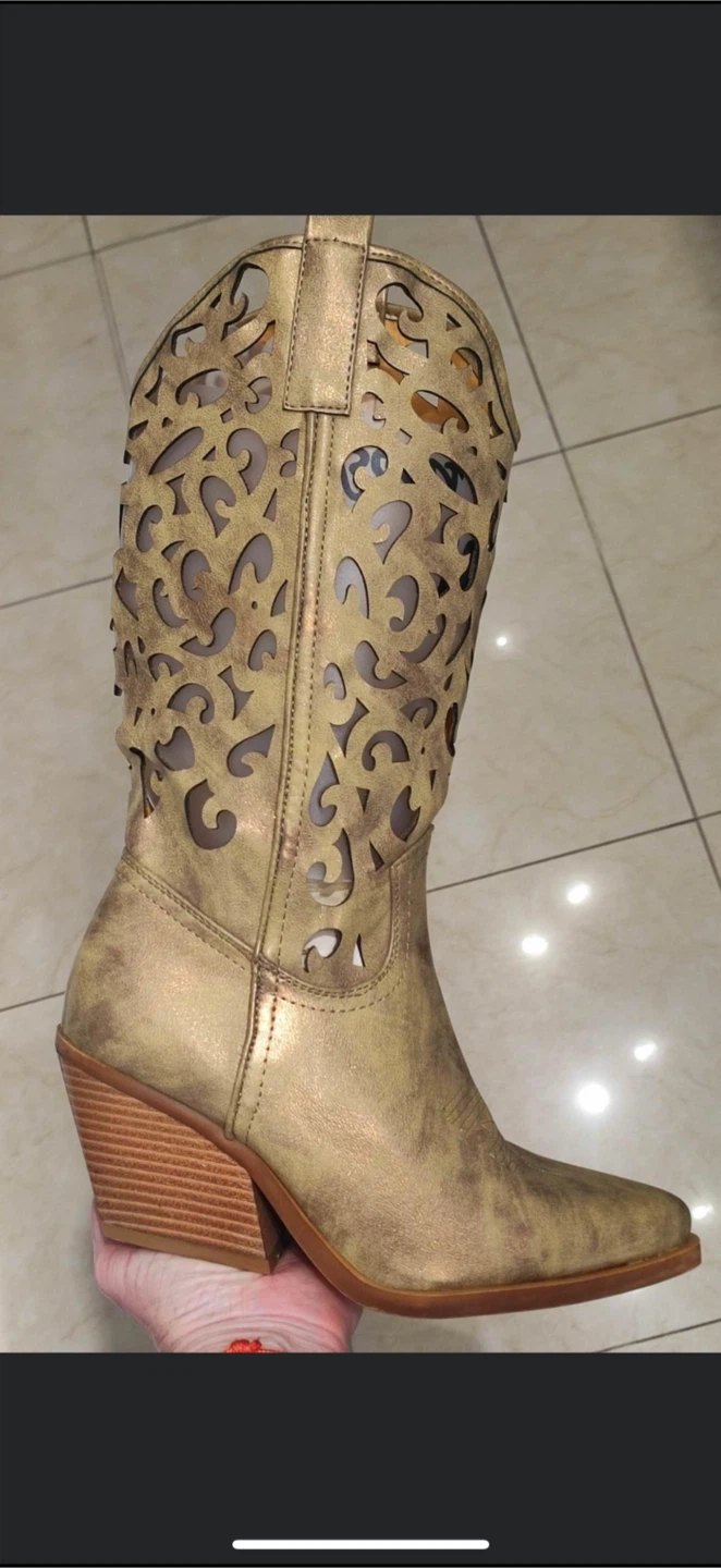 Women's Gold Cutout Western Cowboy Boots