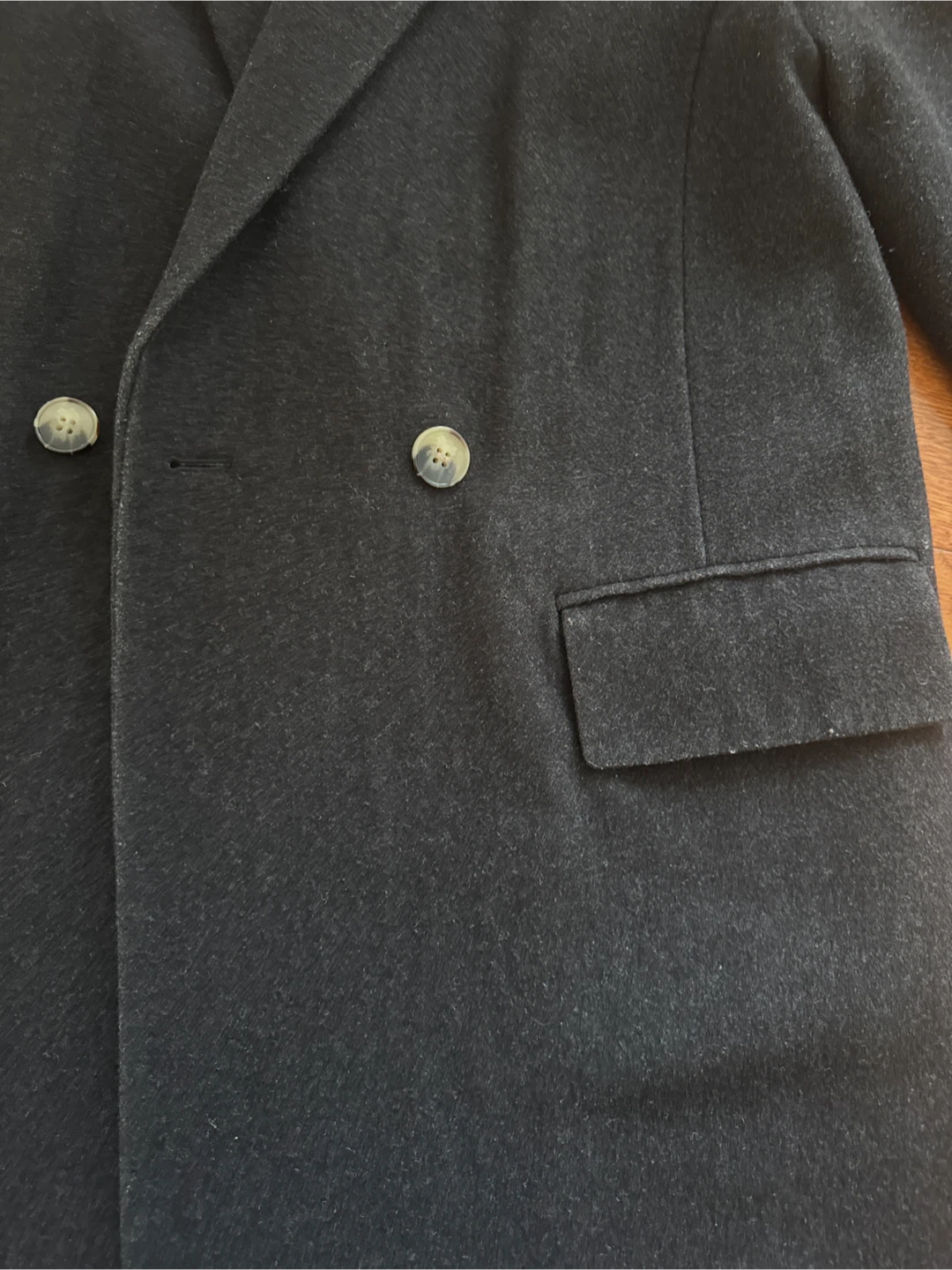 Black Double-Breasted Wool Blend Coat - photo 2