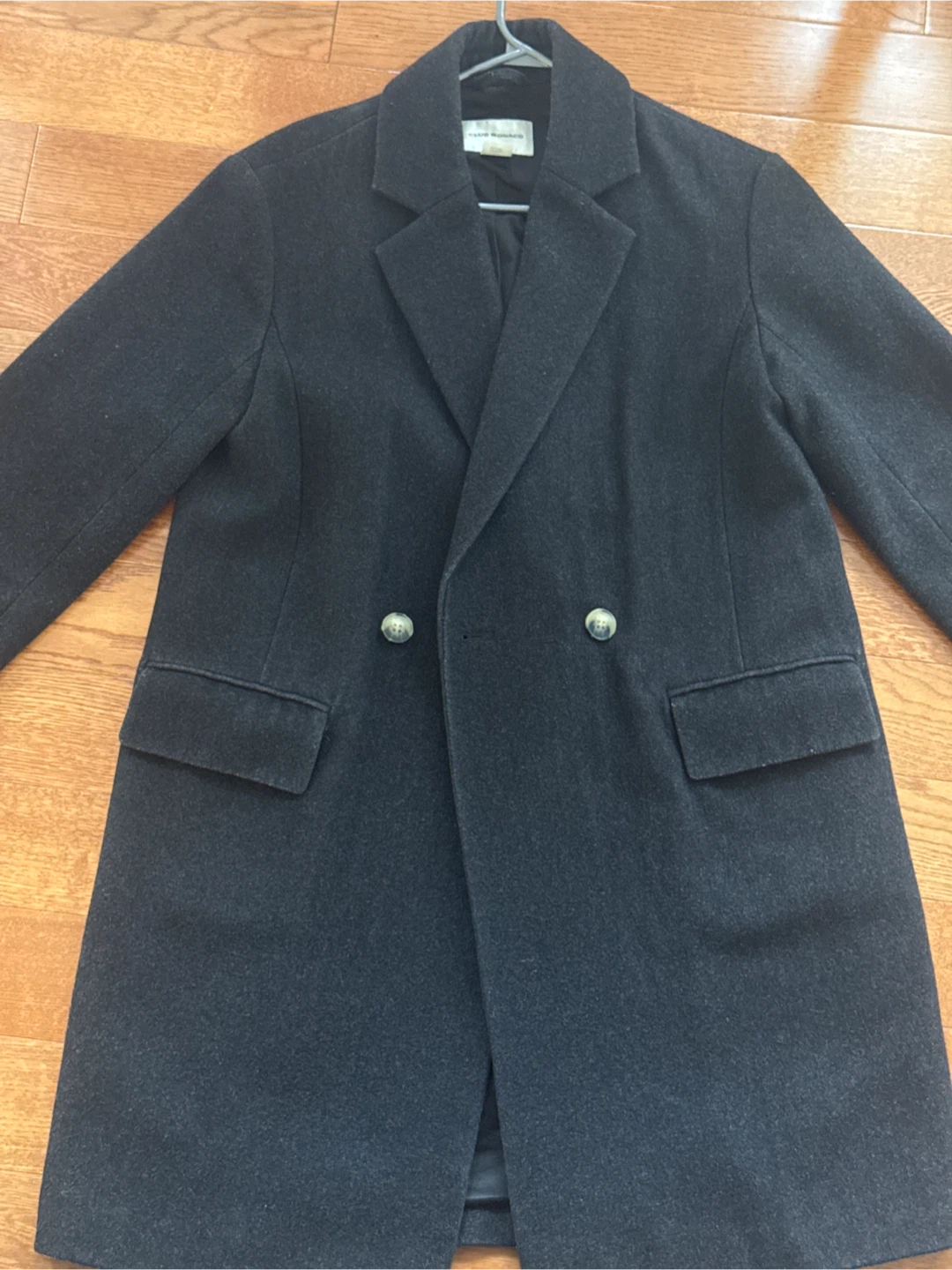 Black Double-Breasted Wool Blend Coat