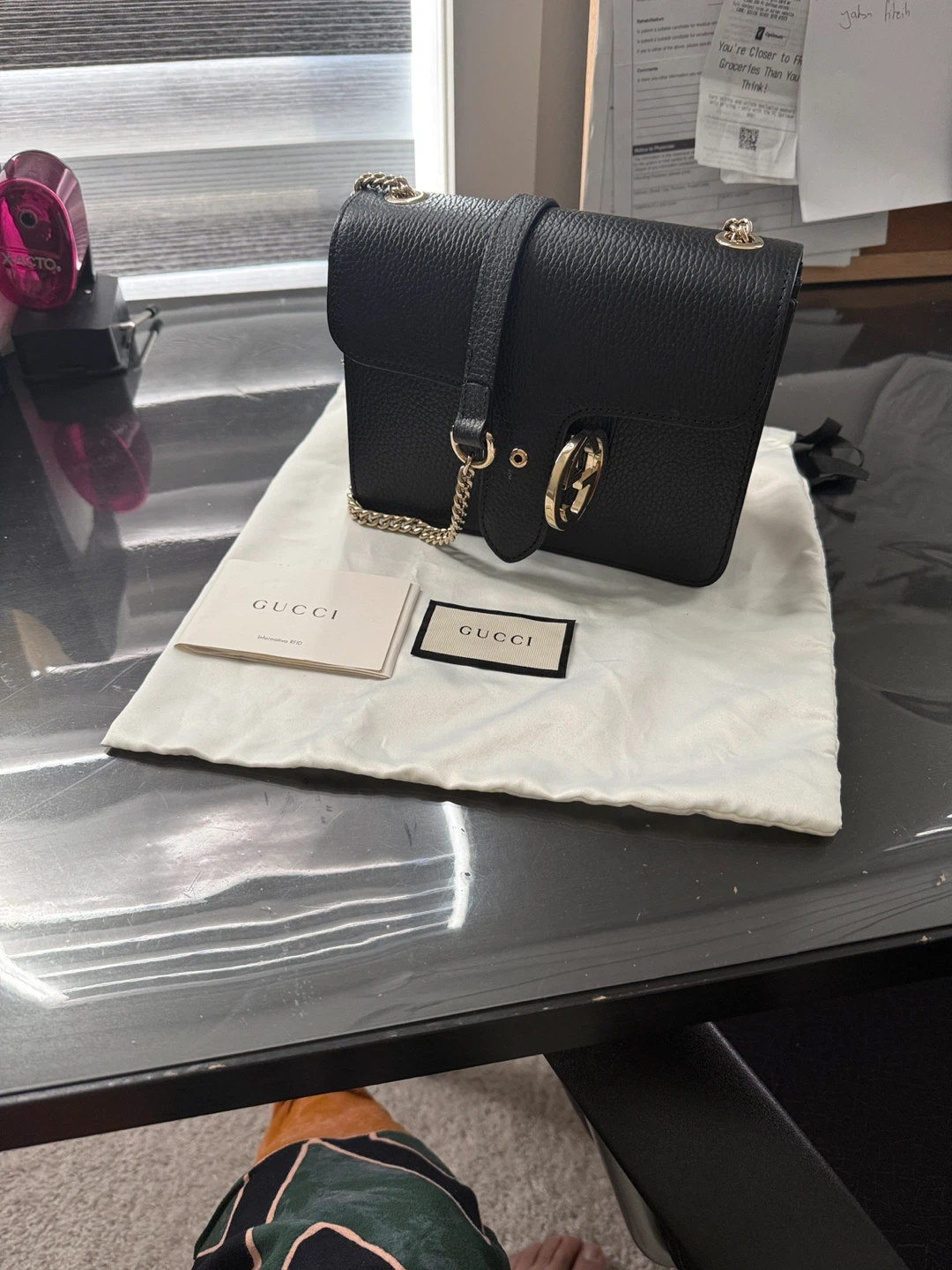 Gucci Black Leather Chain Shoulder Bag