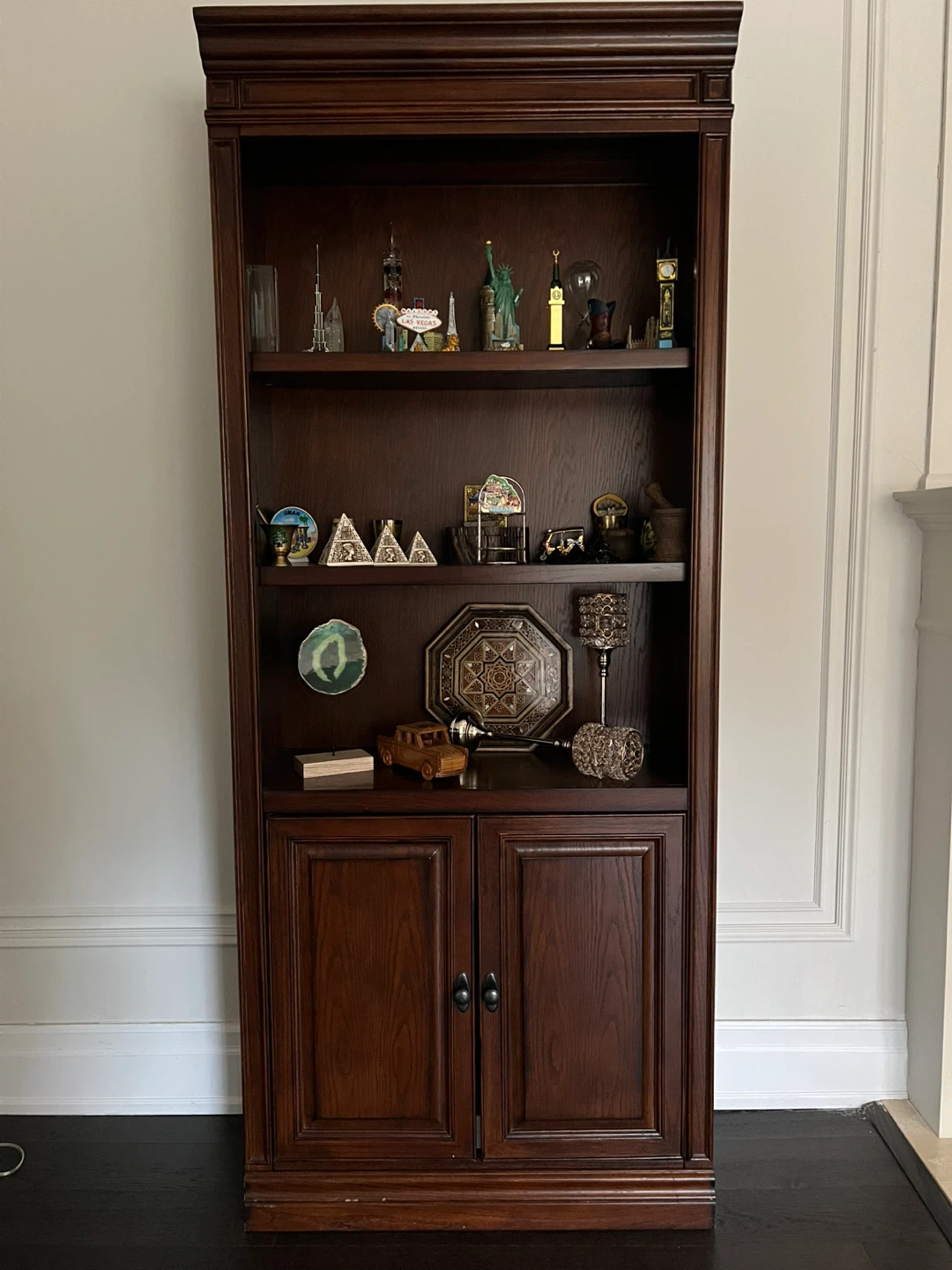 Dark Wood Bookshelf with Cabinet