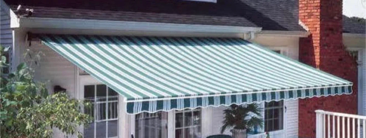 Green and White Striped Retractable Awning - photo 2