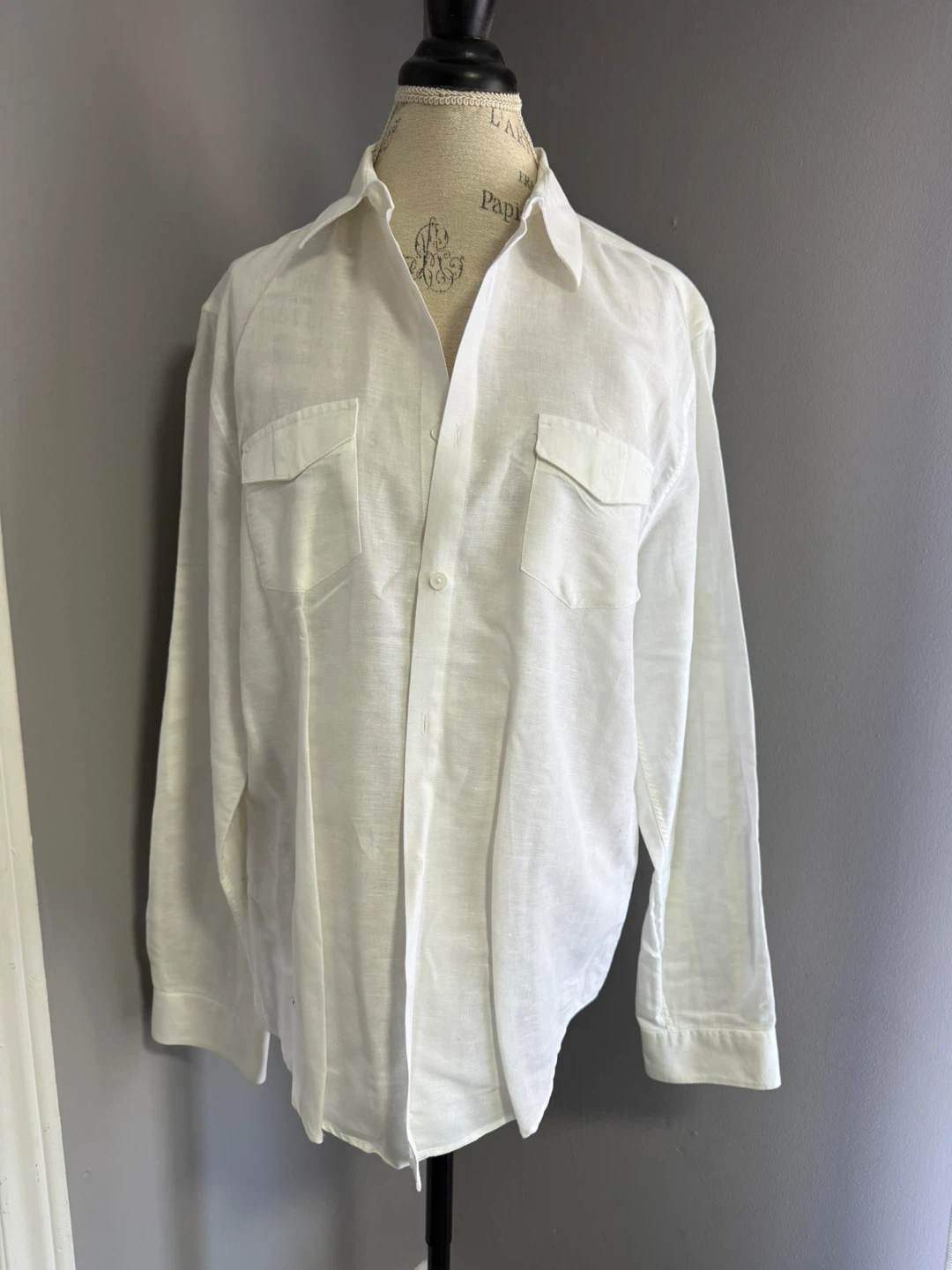 Calvin Klein White Linen Blend Button-Up Shirt - Size L