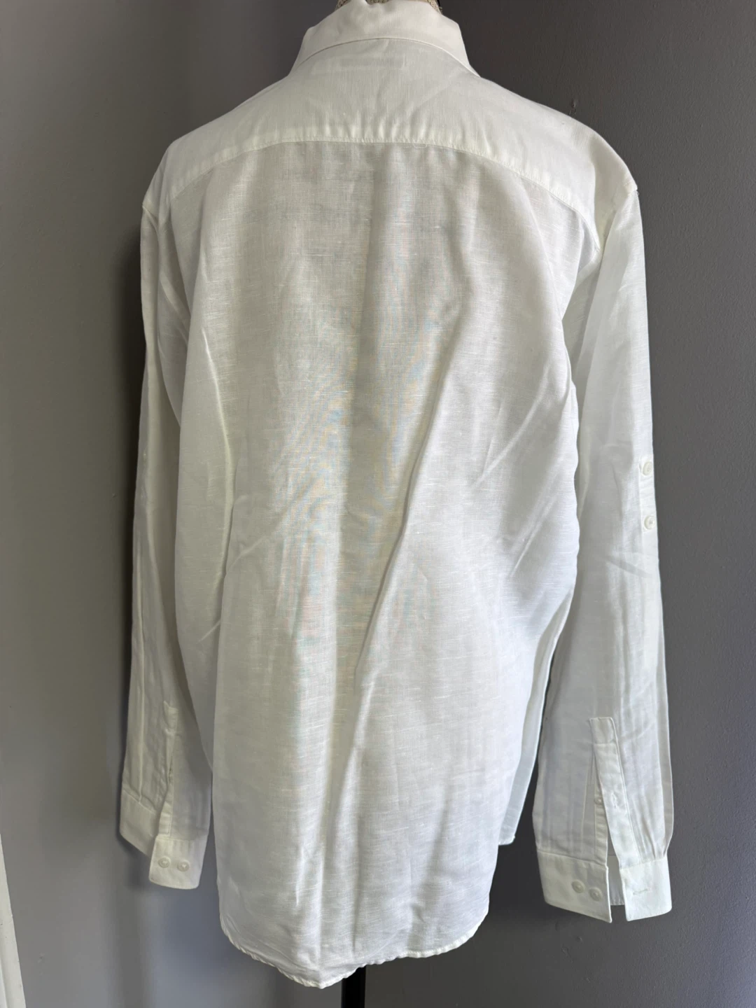 Calvin Klein White Linen Blend Button-Up Shirt - Size L - photo 2