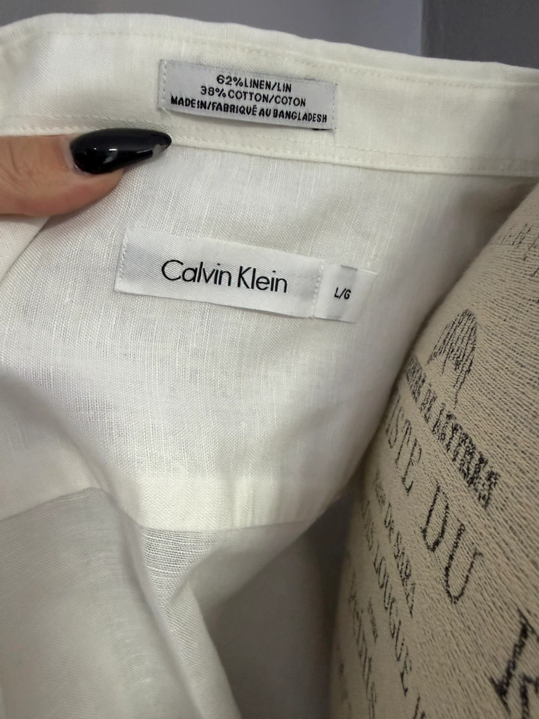 Calvin Klein White Linen Blend Button-Up Shirt - Size L - photo 3