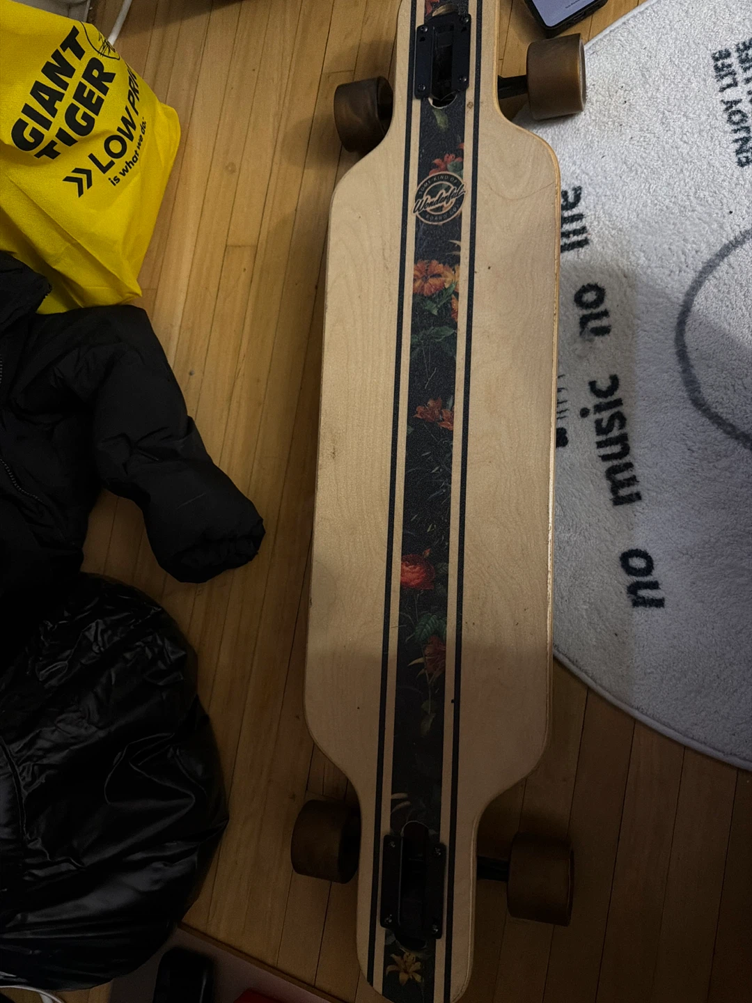 Longboard Skateboard with Floral Design
