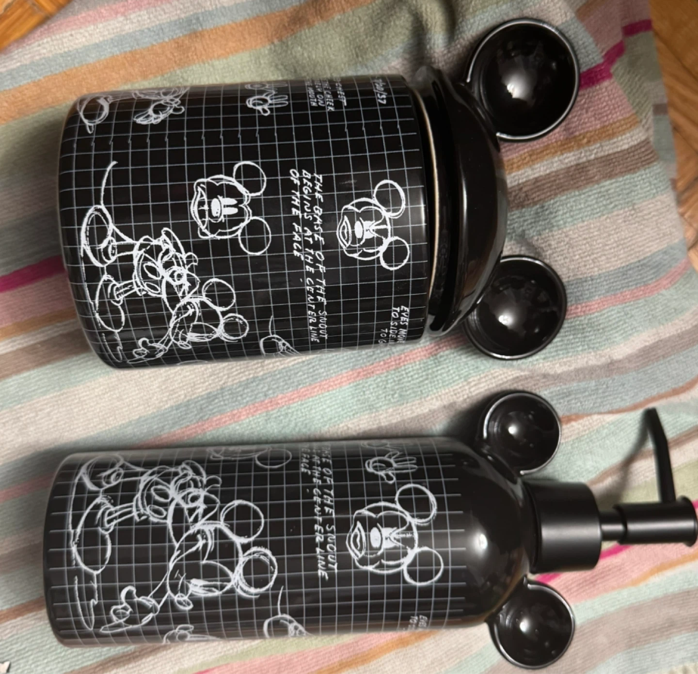 Disney Mickey Mouse Black Grid Pattern Black Dispenser Set