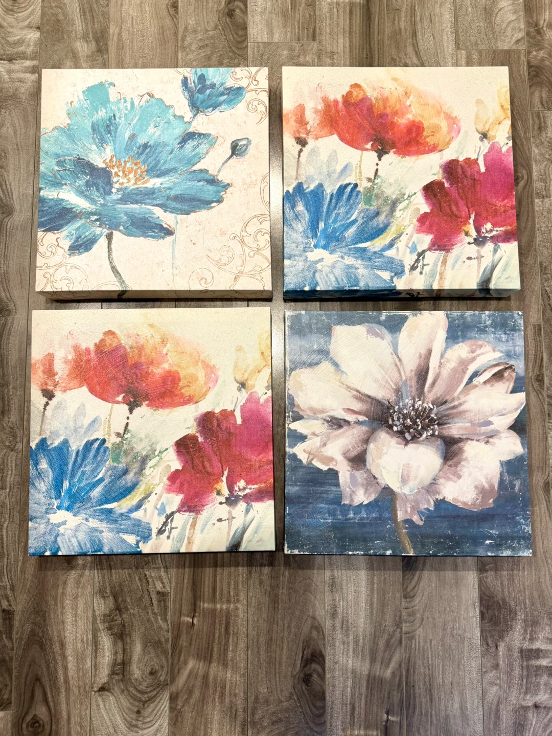 Set of 4 Floral Canvas Wall Art Prints