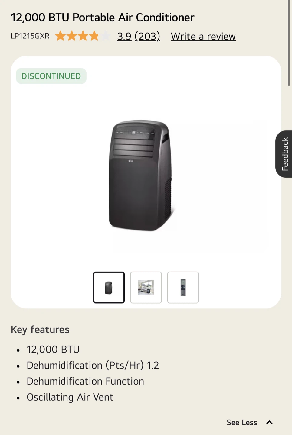 LG 12,000 BTU Portable Air Conditioner LP1215GXR - photo 3