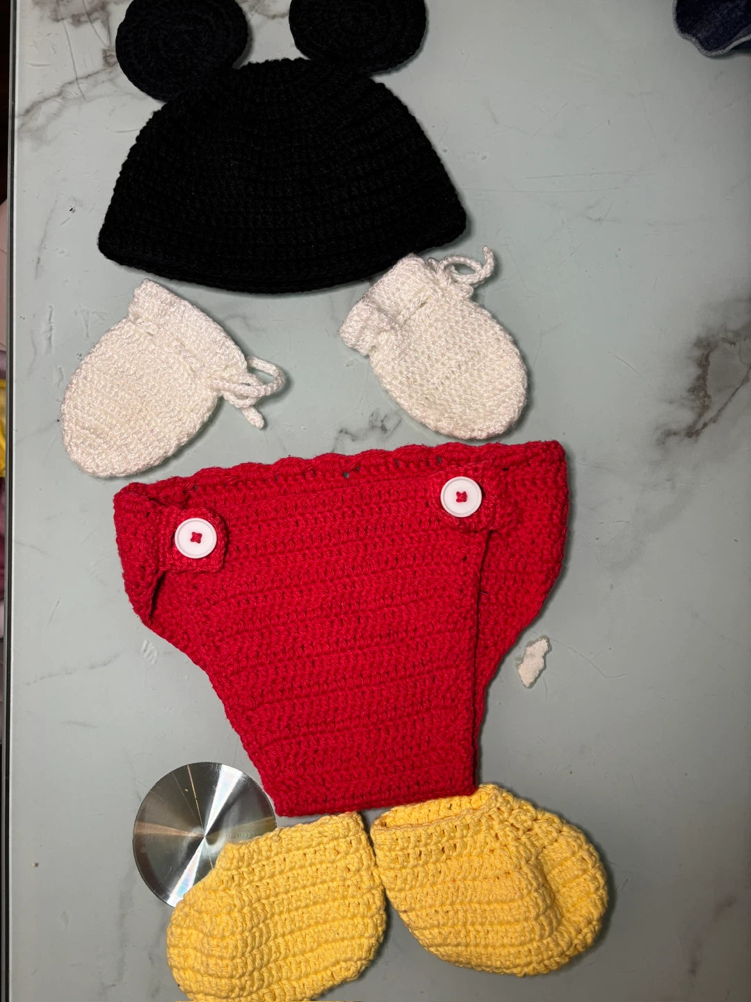 Crocheted Mickey Mouse Inspired Baby Costume Set