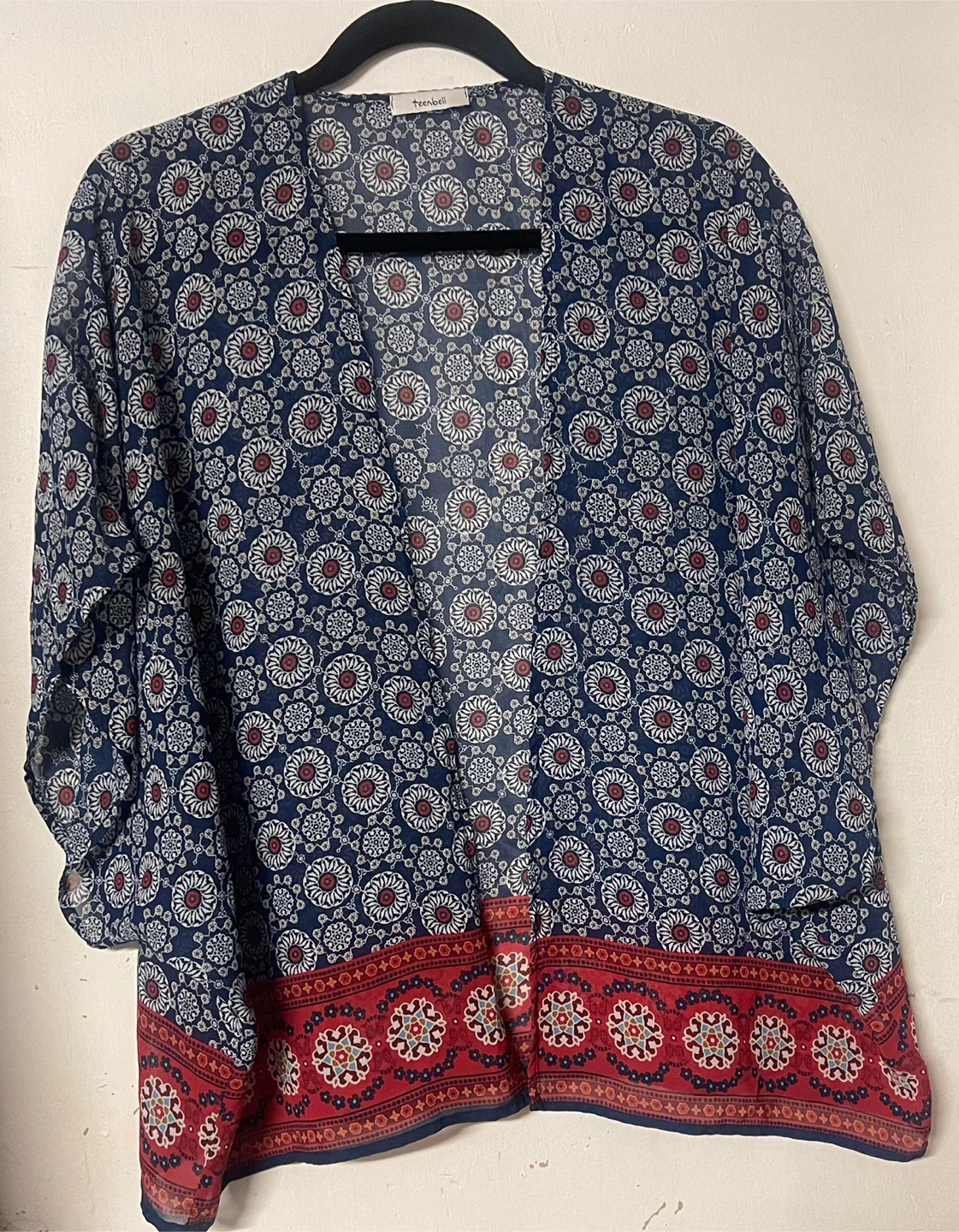Women's Kimono Cardigan Navy Red Floral Print